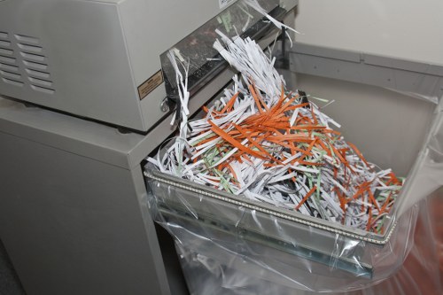 Business staff using colour-coded bins for source separation